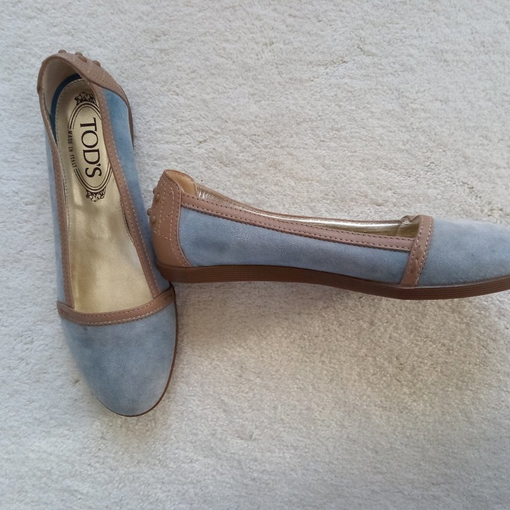 Tod's Blue Suede Ballerina Flats